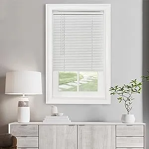 Cordless Light Filtering Mini Blind - 33 Inch Width, 72 Inch Length, 1" Slat Size - Pearl White - Cordless GII Morningstar Horizontal Windows Blinds for Interior by Achim Home Decor