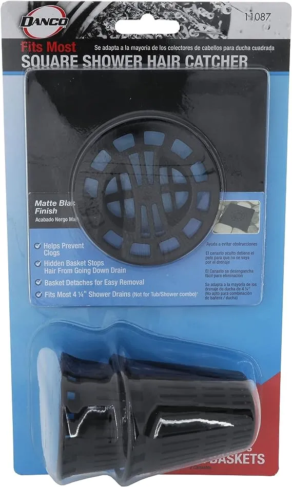 Danco Square Shower Hair Catcher with Replacement Baskets Matte Black 11087 