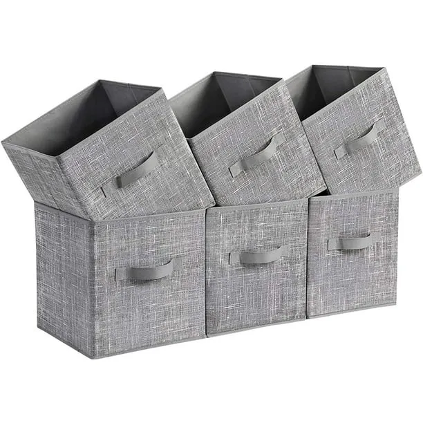 SONGMICS Storage Cubes, 11-inch Non-Woven Fabric Bins with Double Handles, Set of 6, Closet Organizers for Shelves, Foldable, for Clothes, Gray