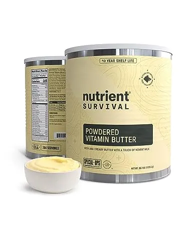 Nutrient Survival Vitamin Butter Powder, Freeze Dried Prepper Supplies & Emergency Food Supply, 16 Essential Nutrients, Soy & Gluten Free, Shelf Stable Up to 10 Years, One Can, 204 Servings