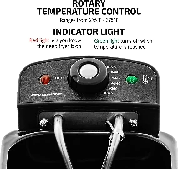 OVENTE Freidora eléctrica de 2 litros de capacidad tapa de 1500 vatios con ventana de visualización y filtro de olor