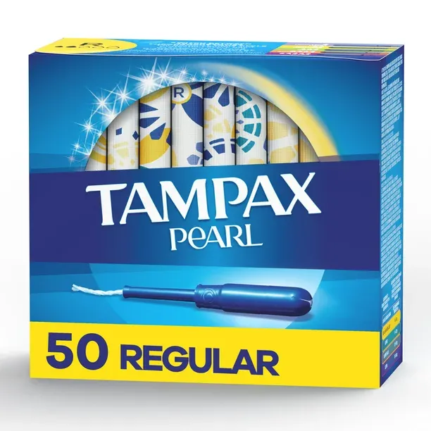 Tampax Pearl Tampons Regular Absorbency with BPA-Free Plastic Applicator and Unscented, 50 Ct