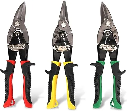 HURRICANE 3 pc Aviation Tin Snips Set, Metal Cutter Shear for Cut Sheet Metal, Chrome Vanadium Steel, Straight Left and Right, Ergonomical TyreGrip Handle with Hang Hole and Safety Latch