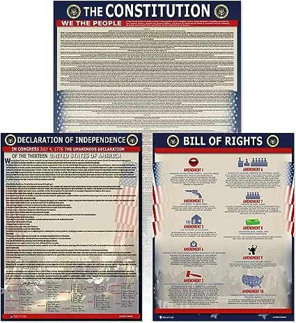 American Founding documents LARGE Laminated 3 pack: US Constitution with all amendments, Declaration of Independence and Bill of Rights (18x29) Young N Refined