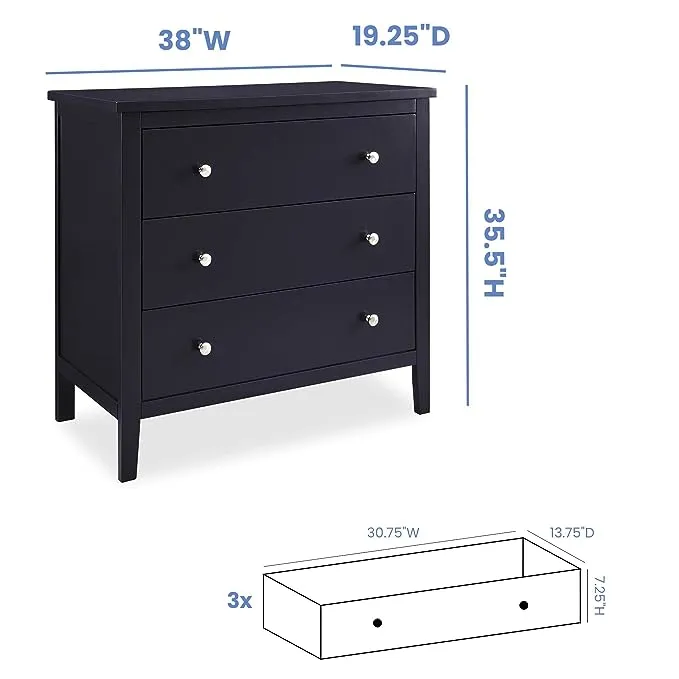 Delta Children Campbell 3 Drawer Dresser, Midnight Grey