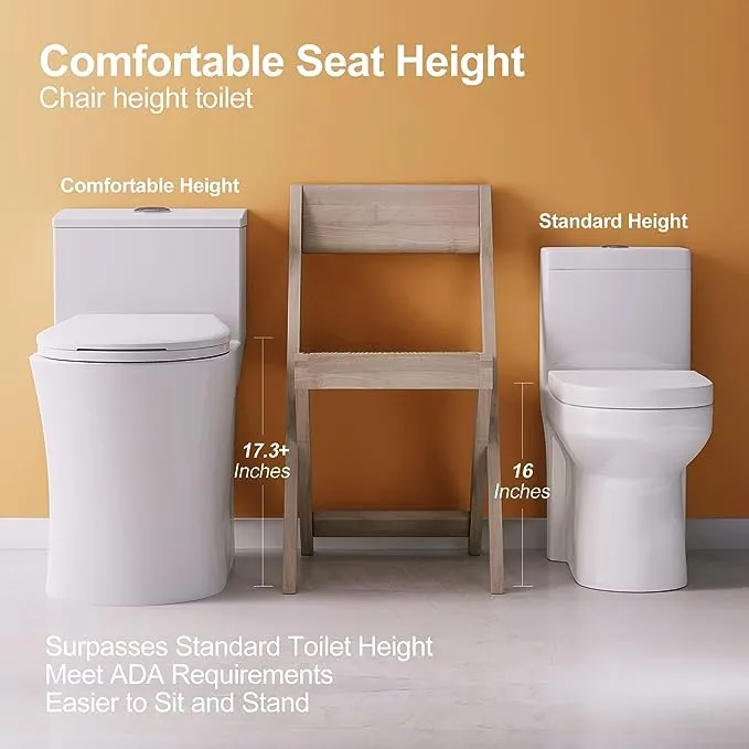 HOROW One-Piece Elongated Toilet, T0338W Dual-Flush Standard Skirted Toilet with Chair Height ADA Compliance