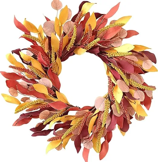 Gold Wheat Wreath 24 inch Fall Wreath for Front Door,Farmhouse Harvest Door Wreath, Fall Decoration for Thanksgiving Wall Outdoor