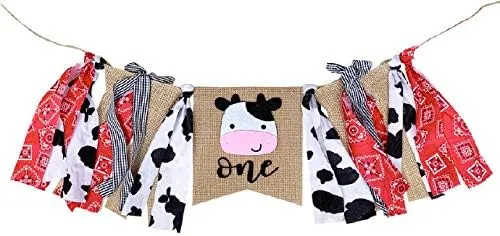 Farm ONE High Chair Banner for First Birthday Barnyard Cow 1st Birthday Party...