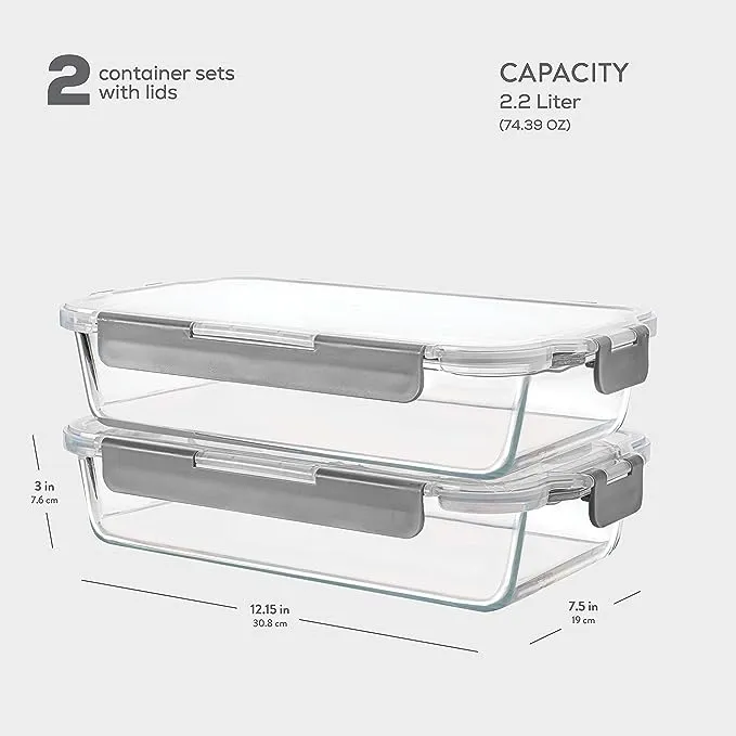 Superior Glass Casserole Dish with lid - 2-Piece Glass Bakeware And Glass Food-Storage Set - 100% Leakproof Casserole Dish set with Hinged BPA-Free Locking lids - Freezer-to-Oven-Safe Baking-Dish Set.