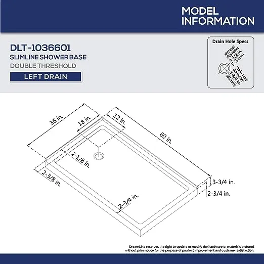 DreamLine SlimLine Double Threshold Shower Base DLT-1036602