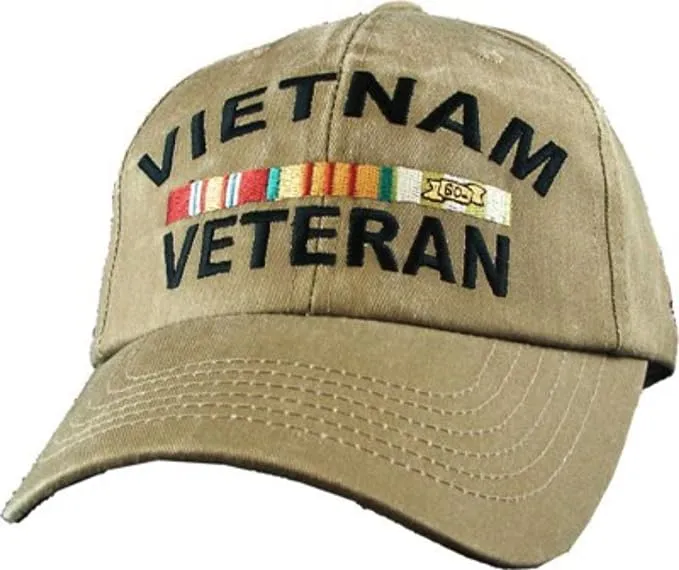 Vietnam Veteran Ribbons Tonal Washed Mens Cap [Khaki - Adjustable]