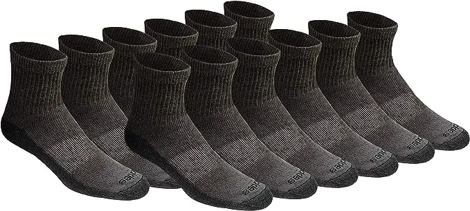 Dickies Men's Dri-Tech Comfort Quarter Socks, Black, Size 6-12 - 6 pairs