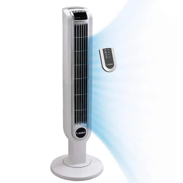 36 in. 3 Speed White Oscillating Tower Fan with Programmable Timer and Remote Control