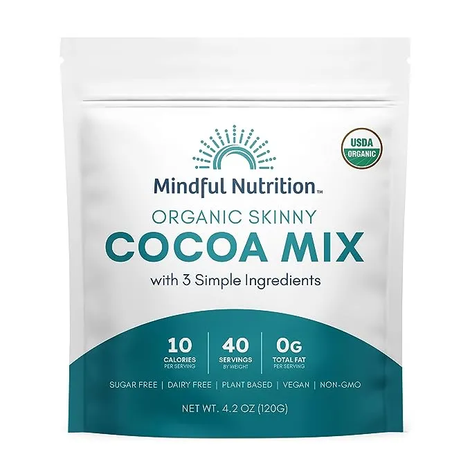 Mindful Nutrition Organic Skinny Hot Cocoa Mix - 40 Servings - Sugar Free Hot Chocolate Mix Gluten Free Dark Chocolate High Flavonoid Slimming Chocolate Powder Keto Friendly Dairy Free Vegan Low Carb