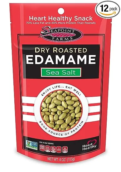 Seapoint Farms Dry Roasted Edamame, Sea Salt, Vegan, Gluten-Free, Kosher, and Non-GMO, Crunchy Snack for Healthy Snacking, 4 oz. Bag (Pack of 12)