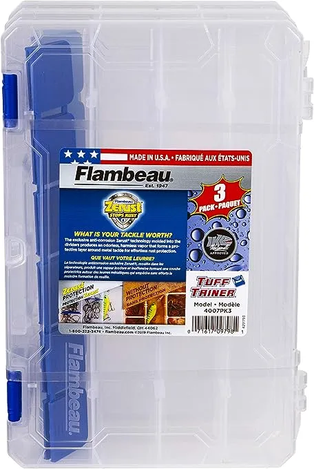 Flambeau Outdoors 4007PK3 Tuff Tainer, Fishing Tackle Tray Boxes, Includes [12] Zerust Dividers for Each, 3 Pack