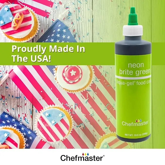 Chefmaster Neon Green Liqua -Gel Food Coloring | Vibrant Color | Professional-Grade Dye for Icing, Frosting, Fondant | Fade-Resistant | 10.5 oz