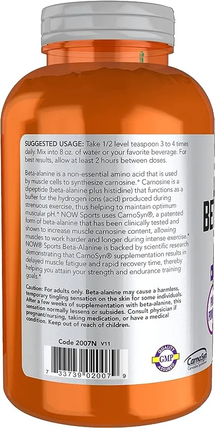 NOW Foods Sports Nutrition, Beta-Alanine Pure Powder 2,000 mg, Muscular Endurance*, 500 Grams