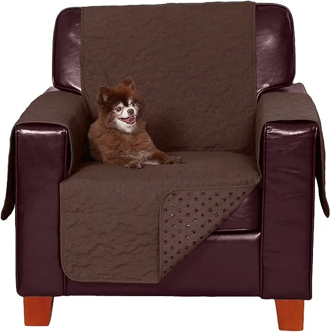 Furhaven Waterproof & Non-Slip Chair Cover Protector for Dogs, Cats, & Children - Quilted Paw Print Living Room Furniture Cover - Espresso, Chair