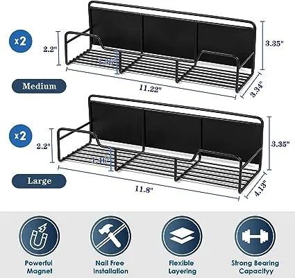 4 Pack Magnetic Spice Holder Rack Kitchen Organizer Black Fridge Shelf Oven New