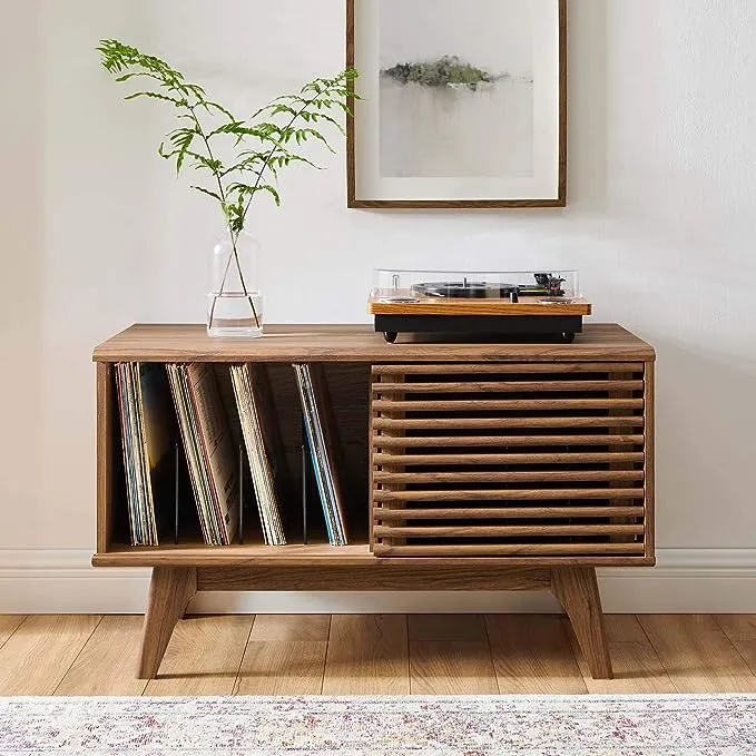 Modway Render Vinyl Record Display Stand in Walnut