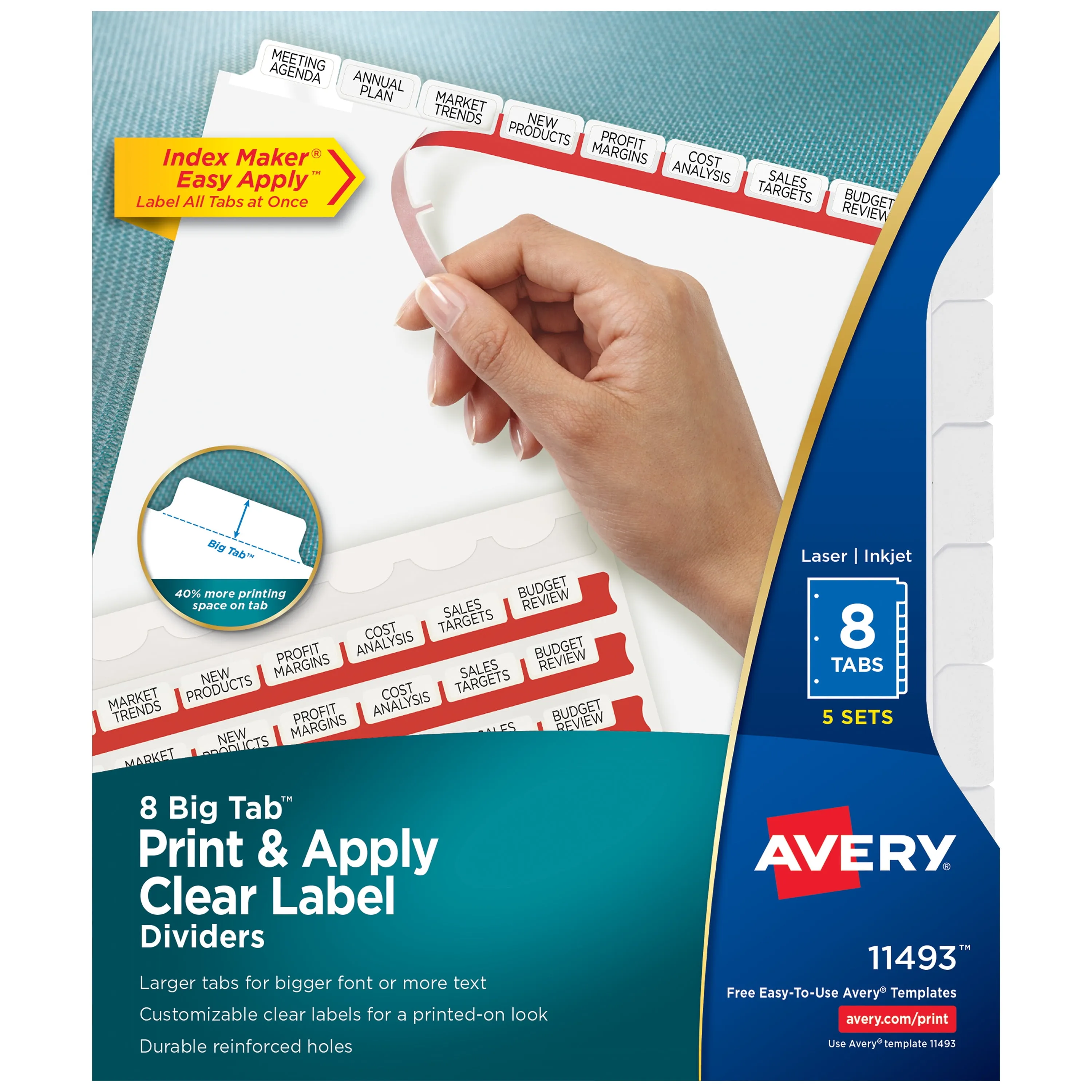 Avery Print and Apply Index Maker Clear Label Dividers 8 White Tabs Letter 5 Sets