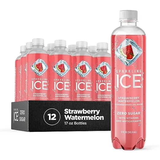 Sparkling Ice, Strawberry Watermelon Sparkling Water, Zero Sugar Flavored Water, with Vitamins and Antioxidants, Low Calorie Beverage, 17 fl oz Bottles (Pack of 12)