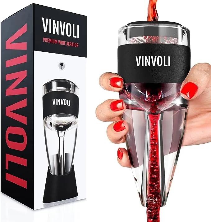 VINVOLI Wine Aerator - New 2023 Luxury Red Wine Aerator Decanter with Unique Three-Stage Aeration, Pourer, Wine Sediment Filter, No-Drip Stand - Quality and Convenience for Wine Lovers and Sommeliers