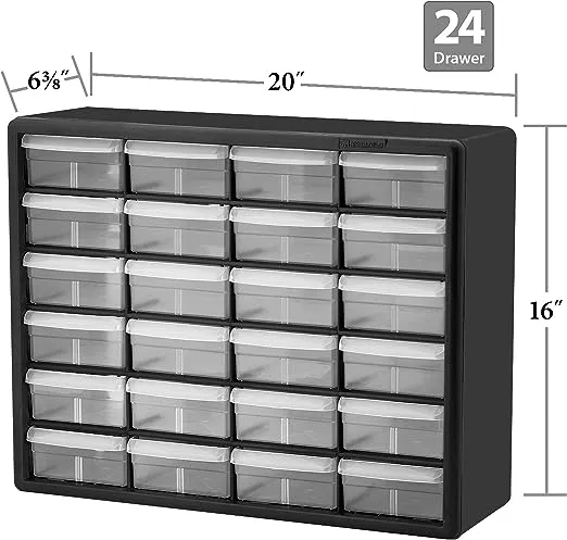 Akro-Mils 10124, 24 Drawer Plastic Parts Storage Hardware and Craft Cabinet, 20-Inch W x 6-Inch D x 16-Inch H, Red