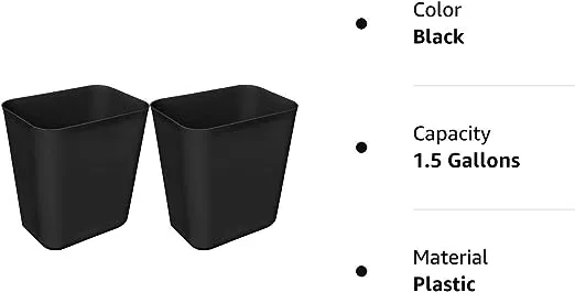 Nipogear 3 Gallons Efficient Trash Can Wastebasket, Fits Under Desk, Kitchen, Home, Office (Black, 3 Gallons-2 Pack)