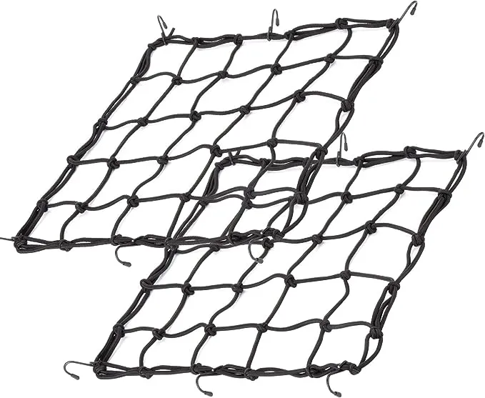 2Pack15.7 x15.7 Cargo Net, Made of Rubber Heavy Duty Bungee Net Stretches to 31.5"x31.5", Gear Helmet Luggage Thicken Netting with 3"x3" Small Mesh &6Adjustable Metal Hooks for Motorcycle, Bike, ATV