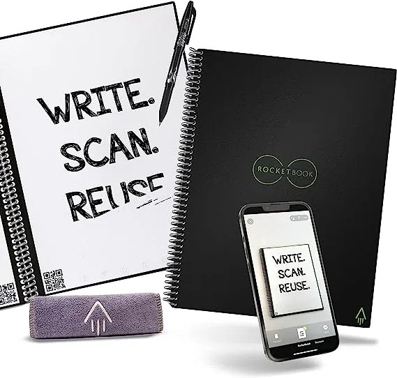 Rocketbook Core Reusable Smart Notebook | Innovative, Eco-Friendly, Digitally Connected Notebook with Cloud Sharing Capabilities | Dotted, 6" x 8.8", 36 Pg, Infinity Black, with Pen, Cloth, and App Included