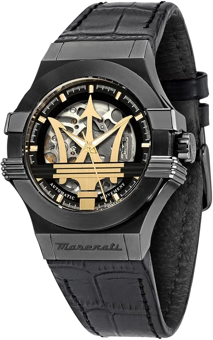 Maserati Potenza Men's Watch, Automatic, Made of Steel, Black PVD, Leather - R8821108036