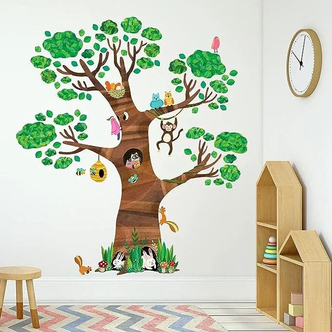 DECOWALL DL4-1709 XLarge Giant Tree and Animals Kids Wall Decals Wall Stickers (59x63 inch) Peel and Stick Removable Wall Stickers for Kids Nursery Bedroom Living Room