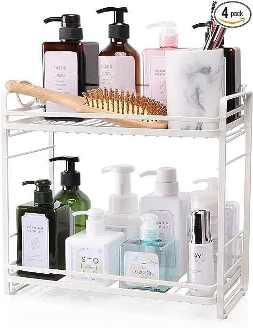 zccz 2-Tier Bathroom and Kitchen Organizer - Skincare Organizers - Easy Assembly Bathroom Storage - White Cream Color Bathroom Counter Organizer - Multi-Purpose Bathroom Organizer Countertop