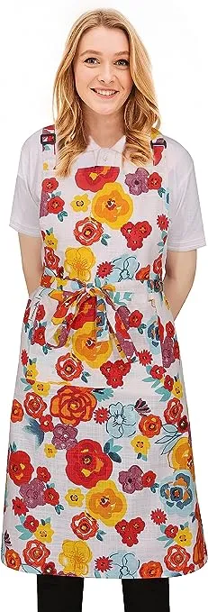 RUVANTI Cotton Enrich Cute Aprons for Women with Pockets Adjustable upto XXL, Cooking, Kitchen, Server, Chef Apron