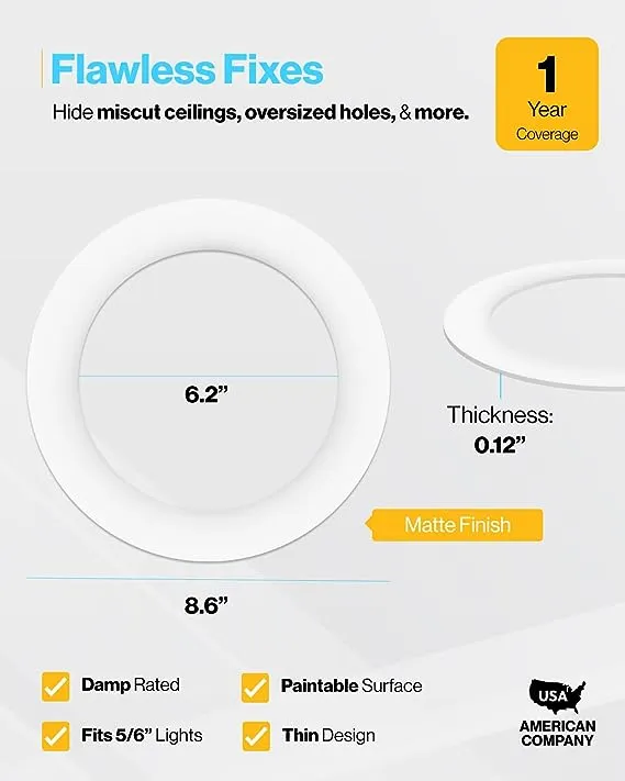 Sunco Lighting 12 Pack Goof Rings for 6 inch Recessed Lights White Can Light Goof Trim Ring, Outer Diameter 8.6-Inch, Inner Diameter 6.2-inch, Durable