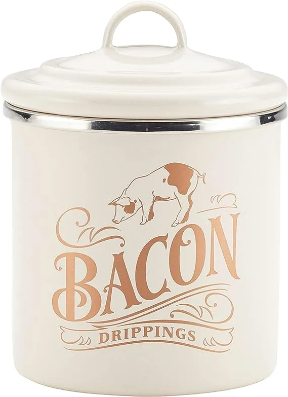 Ayesha Curry 09080 Ayesha Collection Enamel on Steel Bacon Grease Cans; Brown Sugar & Basil Green - Set of 2