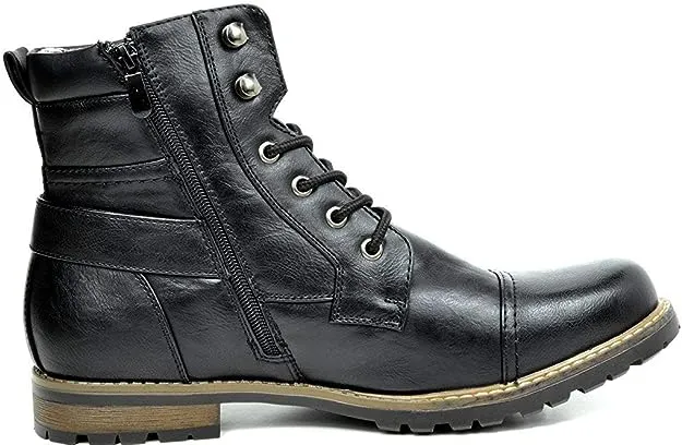 Bruno Marc Men's Motorcycle Combat Boots Zipper Biker Boot