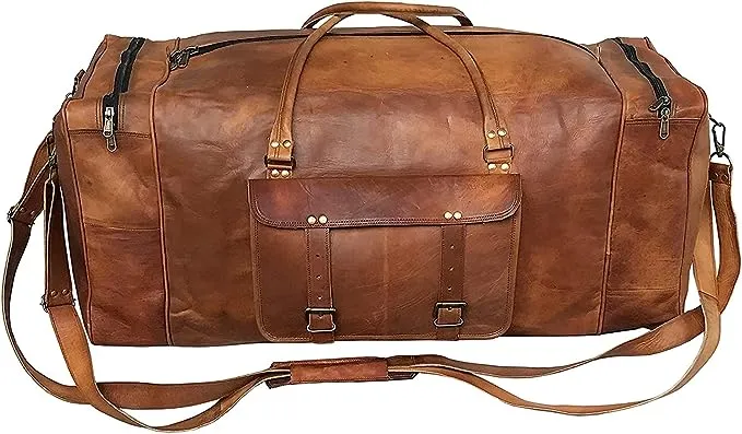 Cuero Large Leather 32 inch Luggage Handmade Duffel Bag Carryall Weekender Travel Overnight Gym Sports Carry On Duffel Bag for Men and Women