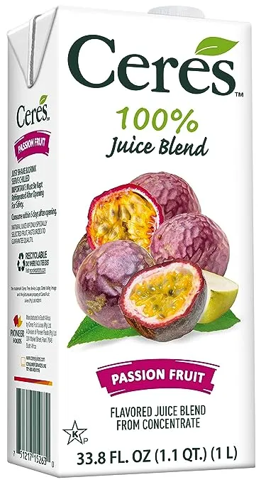 Ceres 100% All Natural Pure Fruit Juice Blend, Passion Fruit - Gluten Free, Rich in Vitamin C, No Added Sugar or Preservatives, Cholesterol Free - 33.8 FL OZ (2)