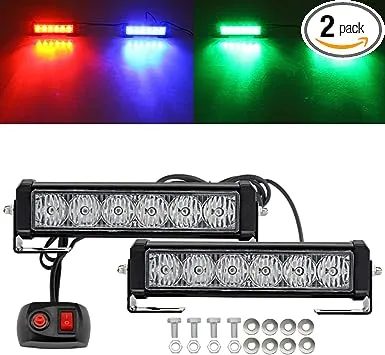 STDYSUN LED Emergency Strobe Lights Bar 2pcs Red Blue Change Green Double Color ...