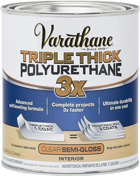 Varathane Transparent Semi-Gloss Clear Water-Based Acrylic Triple Thick Polyurethane 1 qt