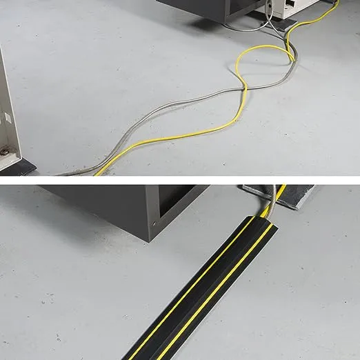 D-Line 6ft Floor Cord Cover, Made in USA Linkable Cable Protector, Hide Extension Cords, Protect Cords, Prevent Cable Trips, Cord Hider, Heavy Duty - Cord Cavity = 1.18" (W) x 0.39" (H), Black/YellowD-Line 6ft Floor Cord Cover, Made in USA Linkable Cable