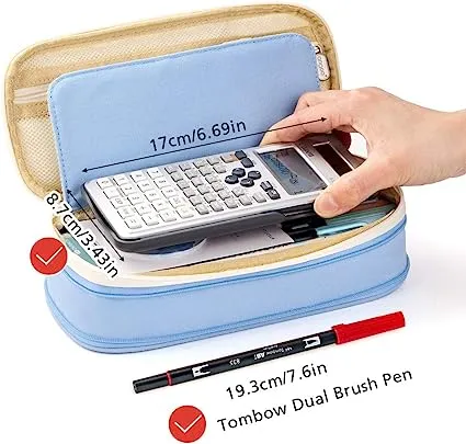 EASTHILL Big Capacity Pencil Pen Case Office College School Large Storage High Capacity Bag Pouch Holder Box Organizer Light Blue