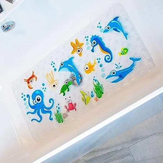 BeeHomee Cartoon Non Slip Bathtub Mat for Kids - 34x15 Inch XL Large Size Ant...