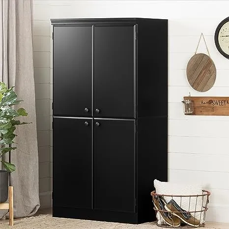 South Shore Tall 4-Door Storage Cabinet with Adjustable Shelves, Pure Black