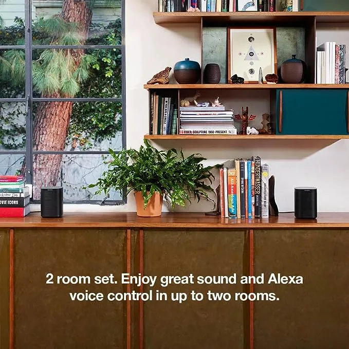 Two Room Set with All-new Sonos One - Smart Speaker with Alexa Voice Control Built-In. Compact Size with Incredible Sound for Any Room. (Black)