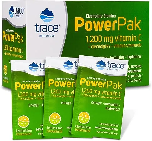 Trace Minerals | Power Pak Electrolyte Powder Packets | 1200 mg Vitamin C, Zinc, Magnesium | Boost Hydration, Immunity, Energy, Muscle Stamina | Orange Blast | 30 Packets