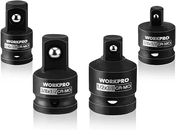 WORKPRO 4-Piece Impact Socket Adapter and Reducer Set, 1/4", 3/8", 1/2" Drive Socket Adapter Set, Impact Driver and Wrench Conversion Kit, Socket Reducer, Premium CR-MO Steel Made